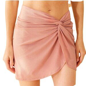 Shade & Shore Pink Sparkly Rouched Front Wrap Swimsuit Cover Up Skirt XL Size 16